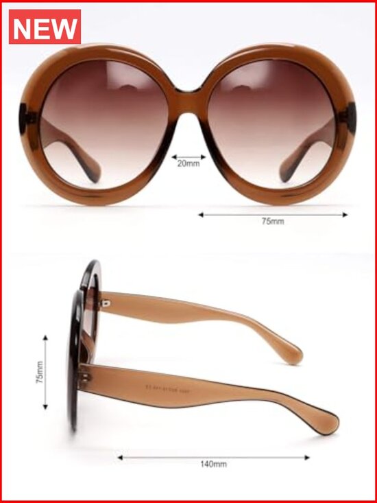 Oversized Round Sunglasses UV400 Protection Retro Big Frame 75mm Lens Plastic main image 4